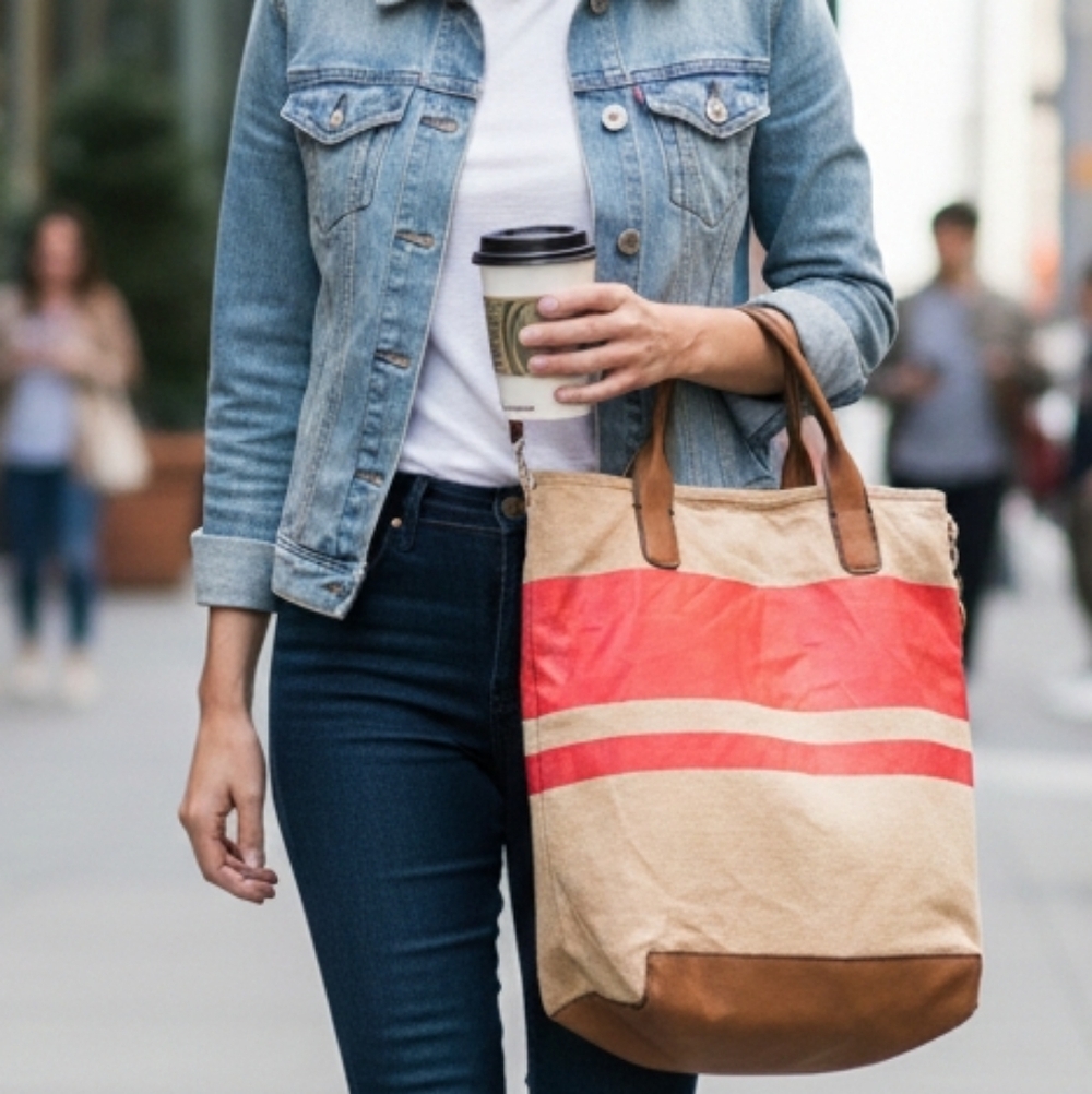 {GAP} Vintage Red and Tan "Jute" Tote Crossbody Bag